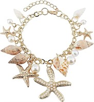 Gold-tone Seashell, Starfish, & Pearl Bracelet