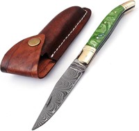 8.6" Handmade Damascus Steel Folding Knife Green