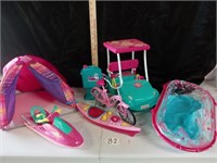 barbie tent, kayak, golf cart, pool and etc