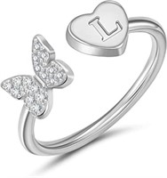 Pretty .02ct Topaz Butterfly & Heart " L " Ring