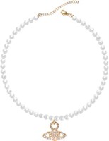 Classy .08ct White Topaz & Pearl Saturn Necklace