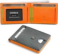 Carbon Fiber Orange Slim Rfid Bifold Wallet