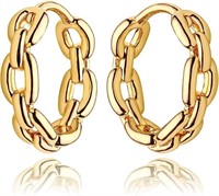 Elegant 18k Gold-pl Chain Hoop Earrings