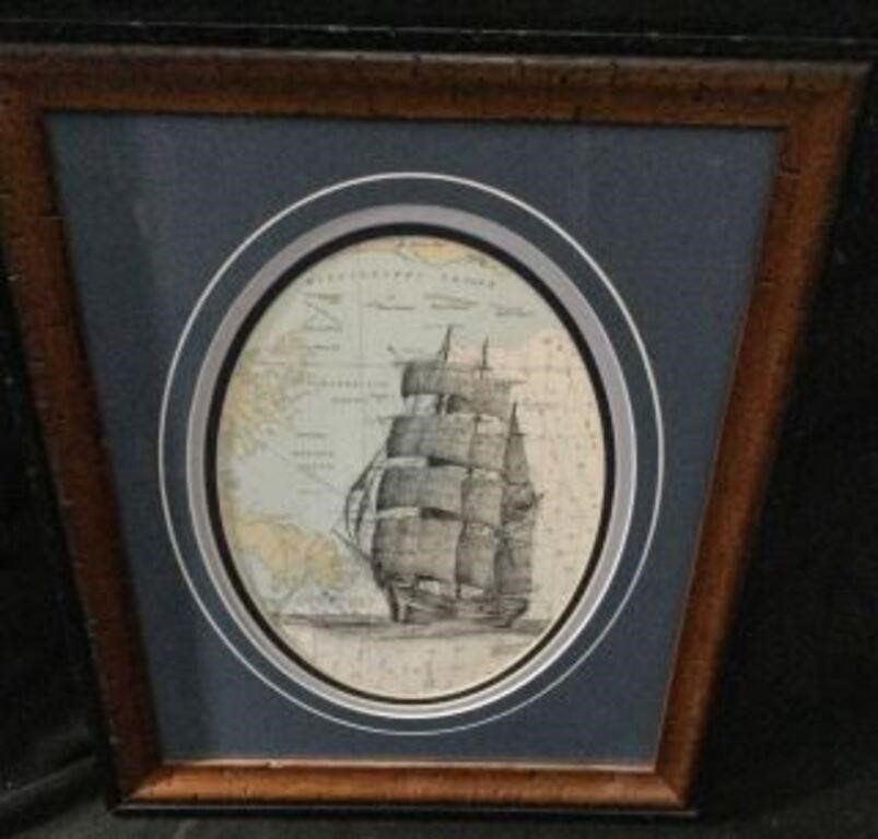 Vintage Ship with Map Image in Background