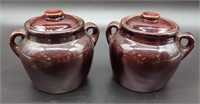 (2) Brown Crock Honey Pots