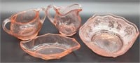 (3) Pink Heisey Pieces & Pink Bowl