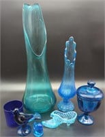 Fenton Blue Glass Shoe & Other Blue Glass