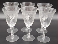 (6) Floral Cut Crystal Goblets