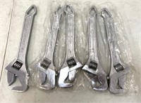 5 New 10" Full Contact Adjustable Wrenches