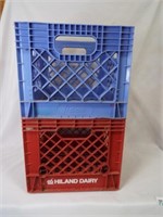 (2) Plastic Milk Crates - Red is Hiland Dairy