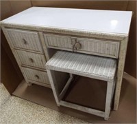 Little Wicker Desk with Wicker Seat 4 Drawers