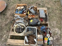 pallet of tools, chain, brakers, etc