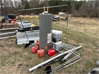 Water Heater, gas cans, coolers, etc