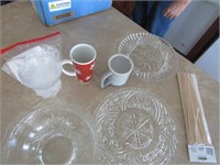 GROUP - PLASTIC BOWLS, GLASS TRAYS, GLASS BOWL,