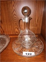 VTG. ETCHED GLASS DECANTER W/ BALL STOPPER