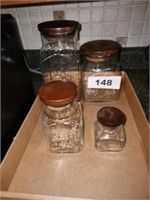 4 VARIOUS GLASS CANISTERS