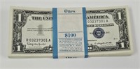 100 Sequential Crisp $1 Silver Certificates 1957B