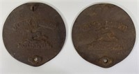 2 Antique John Deere Cast Iron Corn Planter Lids