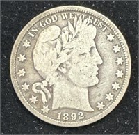 Silver 1892 Barber Half Dollar