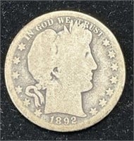 Silver 1892-S Barber Half Dollar