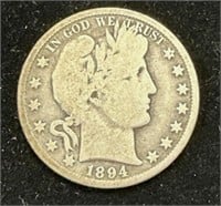 TOUGH DATE Silver 1894 Barber Half Dollar