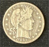 Silver 1894-S Barber Half Dollar