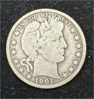 Silver 1901 Barber Half Dollar