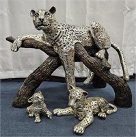 D'Argenta Silver Leopard on Branch with Cubs