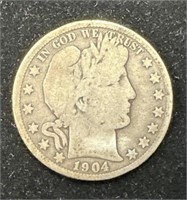 Silver 1904-S Barber Half Dollar