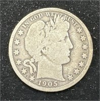 Silver 1905 Barber Half Dollar