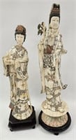 Tall Ornate Carved Bone Chinese Emperor & Empress