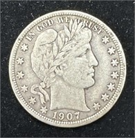 Silver 1907-D Barber Half Dollar