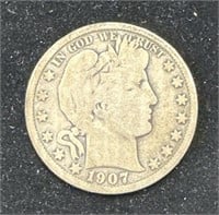 Silver 1907-S Barber Half Dollar