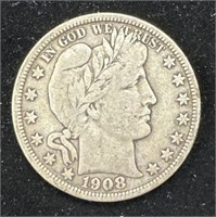 Silver 1908-D Barber Half Dollar