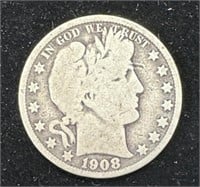 Silver 1908-S Barber Half Dollar