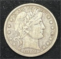 Silver 1908-O Barber Half Dollar