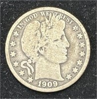 Silver 1909-O Barber Half Dollar