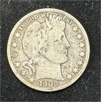 Silver 1909-S Barber Half Dollar