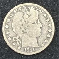Silver 1911-S Barber Half Dollar