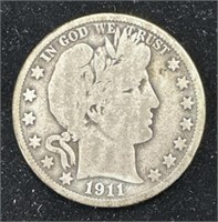 Silver 1911-d Barber Half Dollar