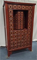 Red Chinese Apothecary Cabinet w/ Rotating Center