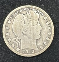 Silver 1912-S Barber Half Dollar