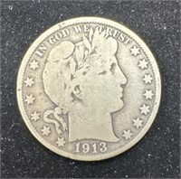 Silver 1913-D Barber Half Dollar