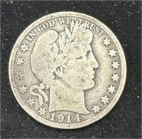 Silver 1914-S Barber Half Dollar