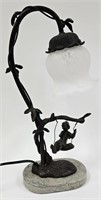 Nouveau Bronze Style Swinging Cherub Accent Lamp