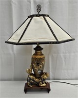 Vintage Gilded Ceramic Chinese Foo Dog Lamp