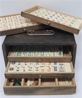 Antique Mahjong Set with Bone Tiles