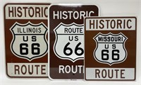 3 Historic US Route 66 Signs - Illinois & Missouri