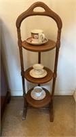ANTIQUE 3 TIERED PLATE RACK WITH 3 CUPS W/ SAUCERS