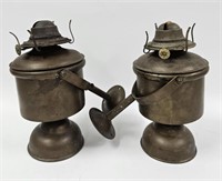 Pair of Antique Brass Gimbal Oil Lanterns